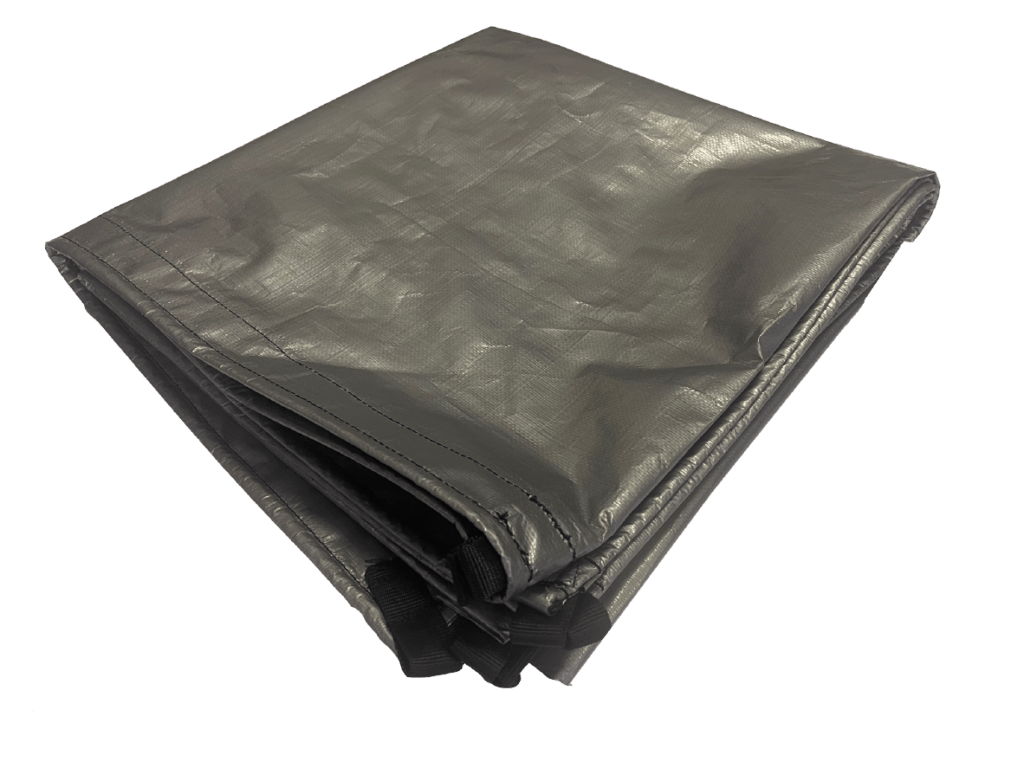 Camping tarp Silver/black polytarp with webbing loops and eyelets