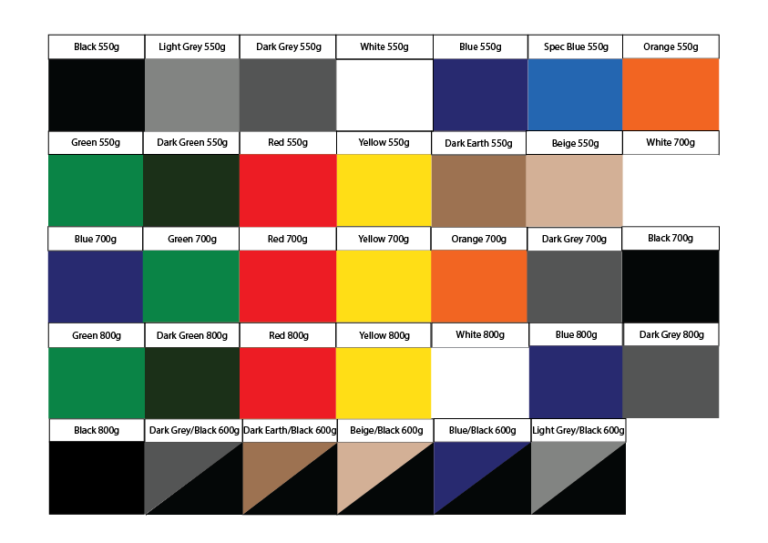 PVC fabric color chart